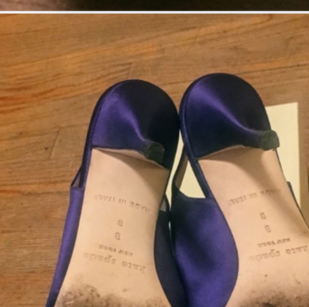 Elegant Kate Spade 8 M  Purple Satin Leather Slingback Heels Prom Bridesmaid - Picture 5 of 8